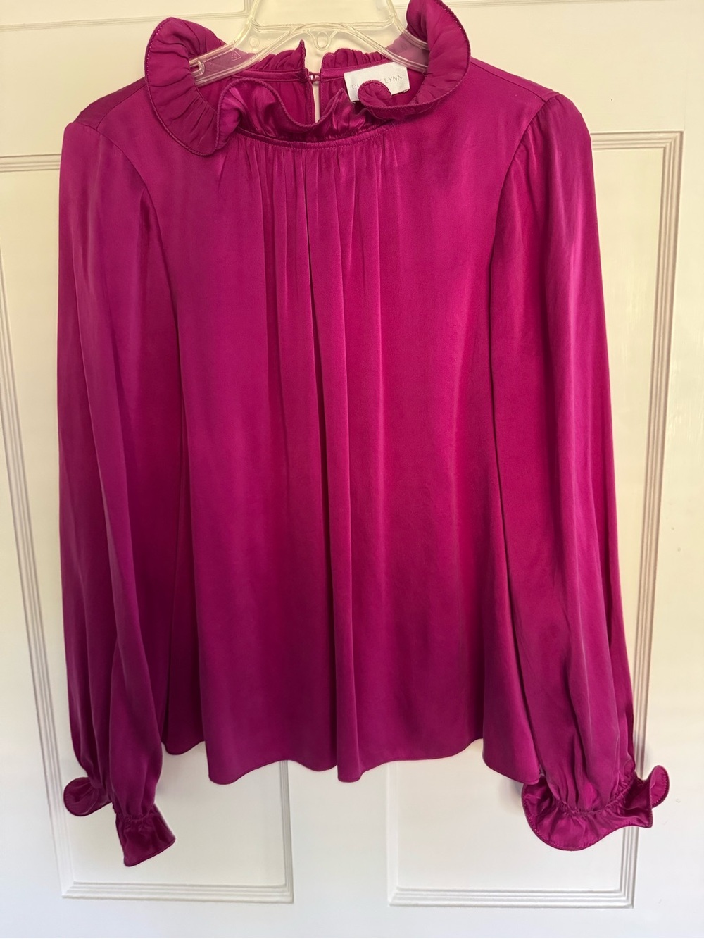 Women's Christy Lynn Fuchsia Ruffle-Neck Blouse